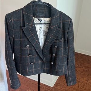 White House Black Market Black and Brown Checkered Blazer